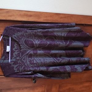 Soft surroundings medium long sleeve asymmetrical hem knit tunic burgundy floral